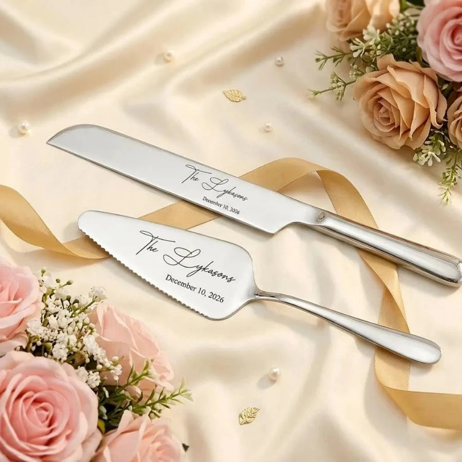1 Set Personalized Wedding Cake Cutting Set, Wedding Gift, Customized Name & Date Cake Knife And Cake Server, Bridal Shower Gift, Bridesmaid Gift, Engagement Party Supplies, Wedding Decor, Wedding Ann