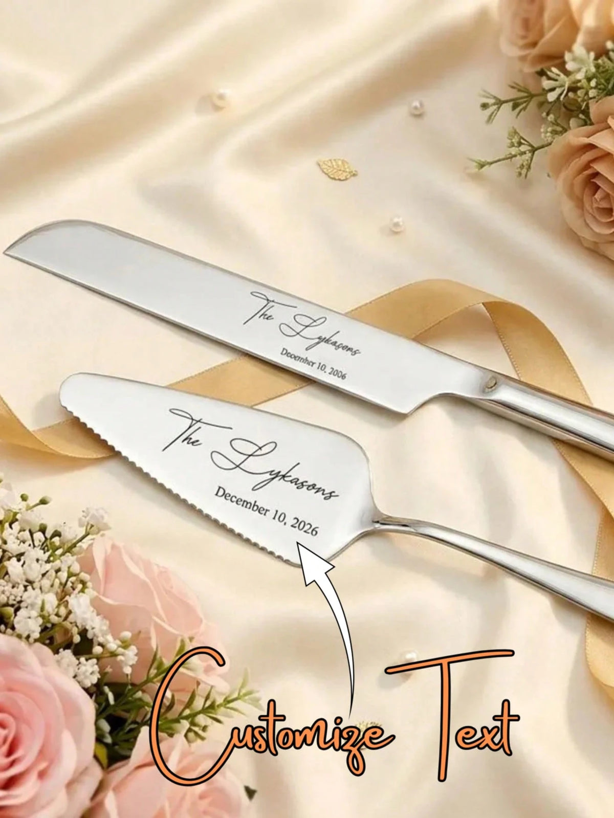 1 Set Personalized Wedding Cake Cutting Set, Wedding Gift, Customized Name & Date Cake Knife And Cake Server, Bridal Shower Gift, Bridesmaid Gift, Engagement Party Supplies, Wedding Decor, Wedding Ann