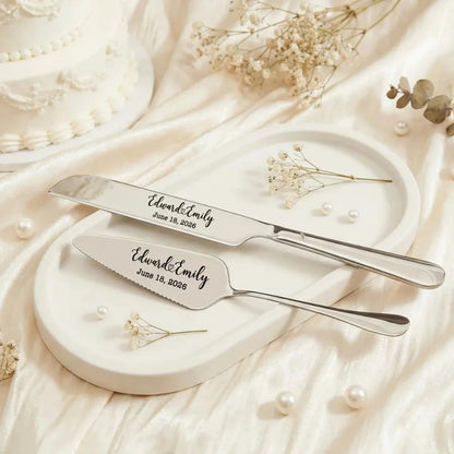 1 Set Personalized Wedding Cake Cutting Set, Wedding Gift, Customized Name & Date Cake Knife And Cake Server, Bridal Shower Gift, Bridesmaid Gift, Engagement Party Supplies, Wedding Decor, Wedding Ann
