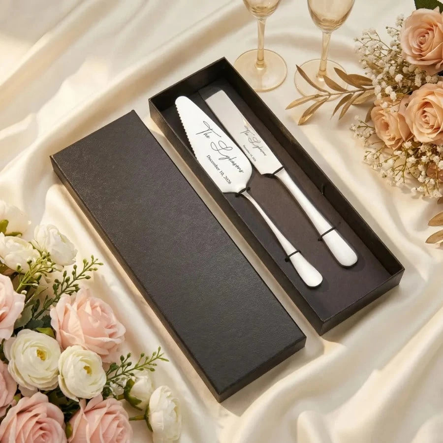 1 Set Personalized Wedding Cake Cutting Set, Wedding Gift, Customized Name & Date Cake Knife And Cake Server, Bridal Shower Gift, Bridesmaid Gift, Engagement Party Supplies, Wedding Decor, Wedding Ann