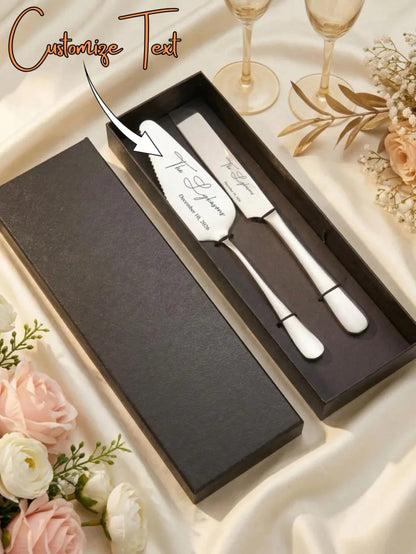 1 Set Personalized Wedding Cake Cutting Set, Wedding Gift, Customized Name & Date Cake Knife And Cake Server, Bridal Shower Gift, Bridesmaid Gift, Engagement Party Supplies, Wedding Decor, Wedding Ann