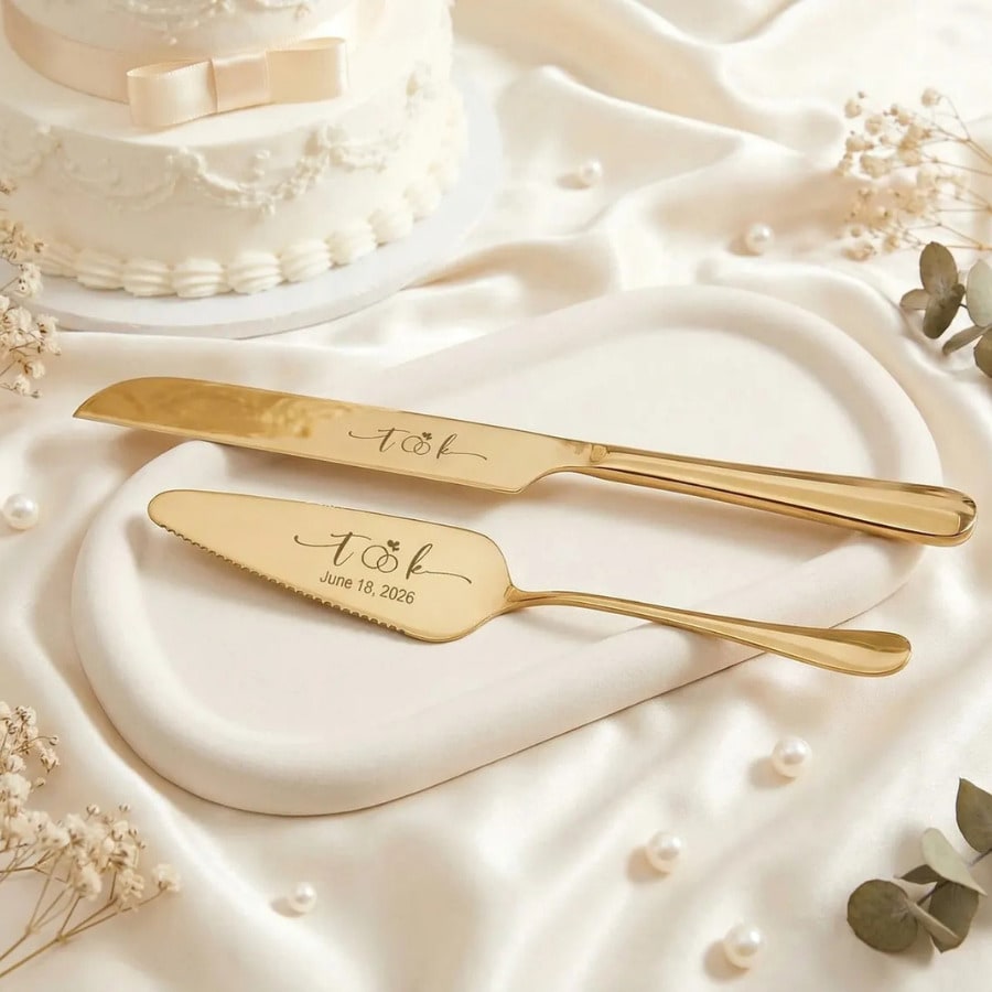 1 Set Personalized Wedding Cake Cutting Set, Wedding Gift, Customized Name & Date Cake Knife And Cake Server, Bridal Shower Gift, Bridesmaid Gift, Engagement Party Supplies, Wedding Decor, Wedding Ann