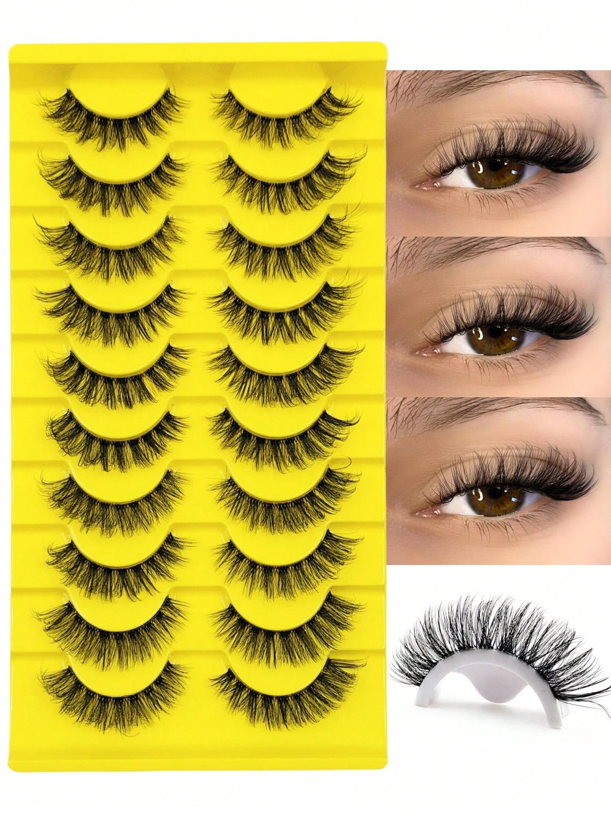 10 Pairs Fluffy Faux Mink Eyelashes, Natural Curly, Soft & Lightweight, Reusable, Black Thin Band False Eyelashes