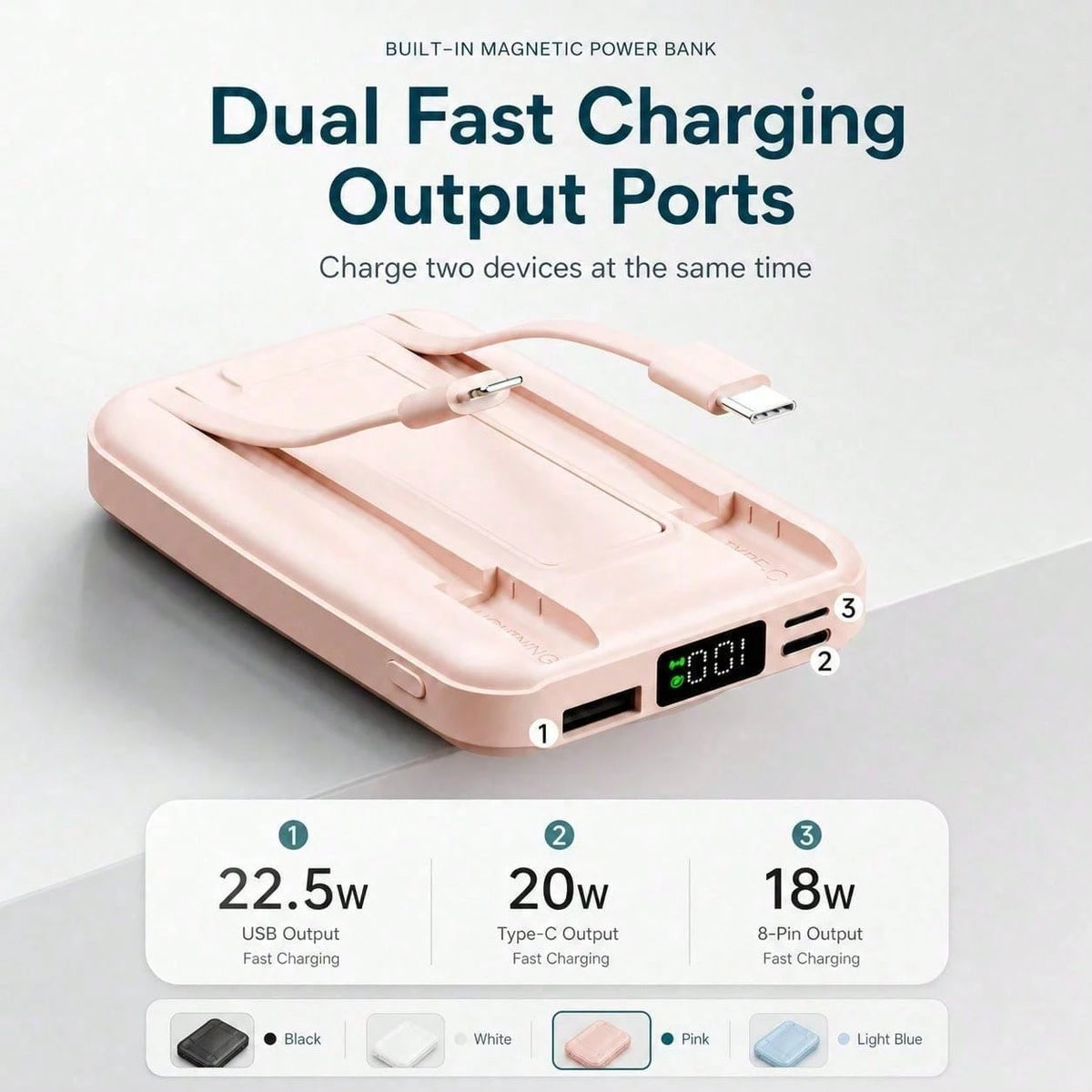 10000mAh Wireless Magnetic Portable Charger Power Bank, Foldable Kickstand Built-In Charging Cables 22.5W Fast Charging, Travel Essentials Camping Gear School Essentials Back To School Supplies For IP