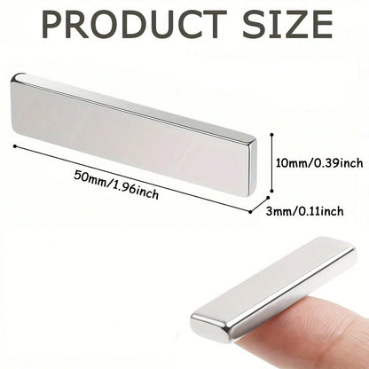 10pcs 50x10x3mm Neodymium Bar Magnets, N35 Rare Earth Neodymium Magnets, Double-Sided Adhesive Backing, Suitable For Office, Refrigerator, Kitchen, Etc.