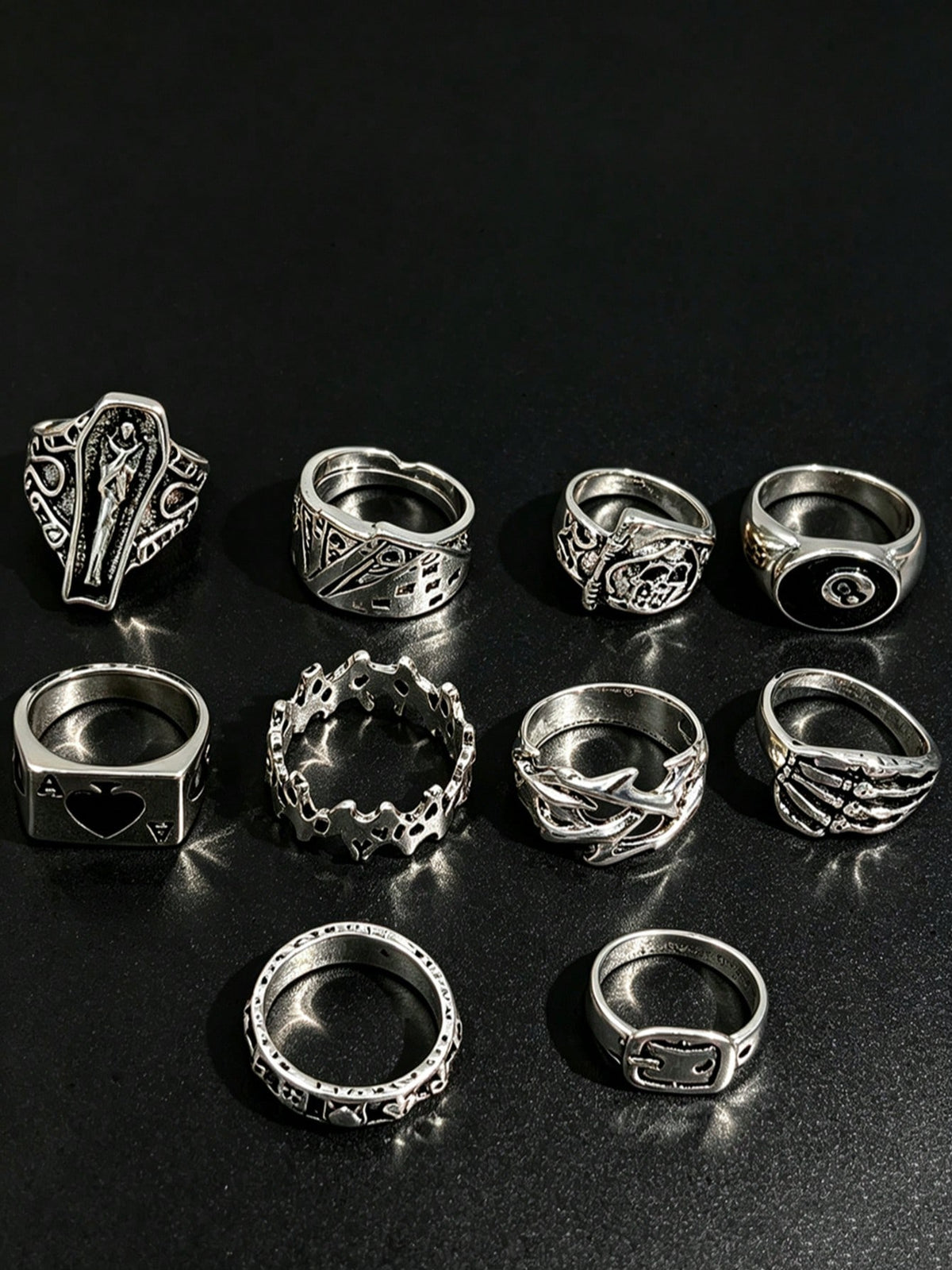 10pcs Gothic Men's Rings Set, Punk Hip Hop Multi-Piece Couple Finger Rings, Party Vacation Daily Wear Finger Accessories, Fashion Jewelry Gift, Unisex