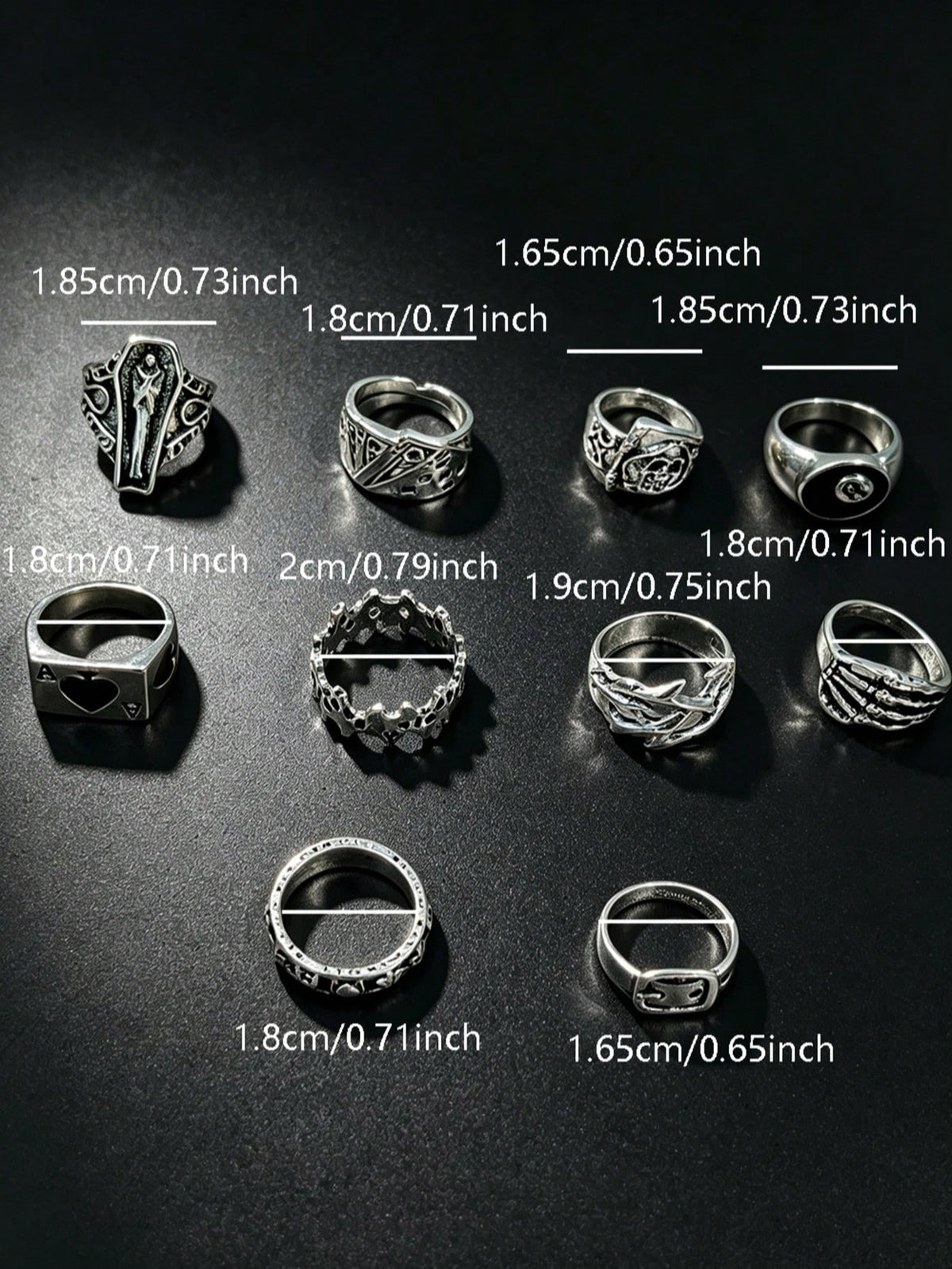 10pcs Gothic Men's Rings Set, Punk Hip Hop Multi-Piece Couple Finger Rings, Party Vacation Daily Wear Finger Accessories, Fashion Jewelry Gift, Unisex