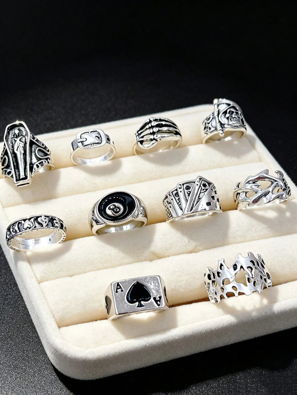 10pcs Gothic Men's Rings Set, Punk Hip Hop Multi-Piece Couple Finger Rings, Party Vacation Daily Wear Finger Accessories, Fashion Jewelry Gift, Unisex