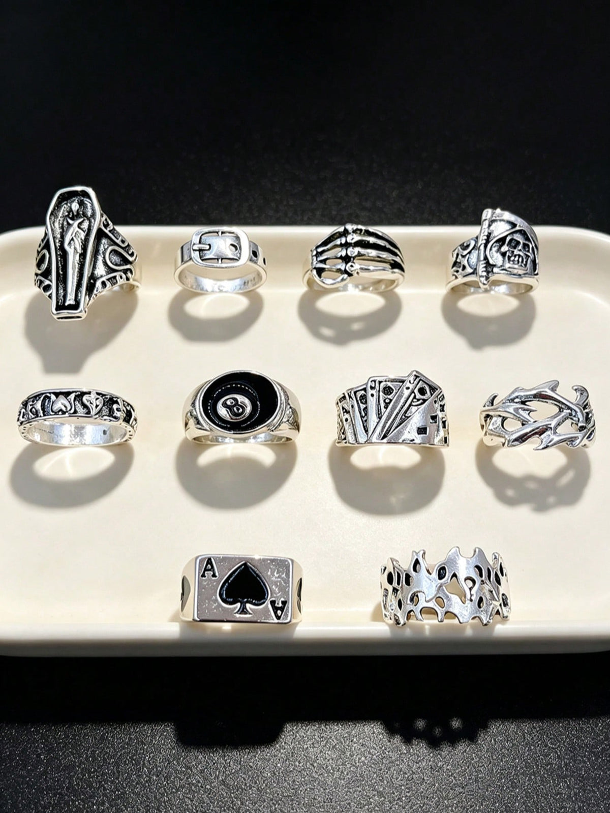 10pcs Gothic Men's Rings Set, Punk Hip Hop Multi-Piece Couple Finger Rings, Party Vacation Daily Wear Finger Accessories, Fashion Jewelry Gift, Unisex