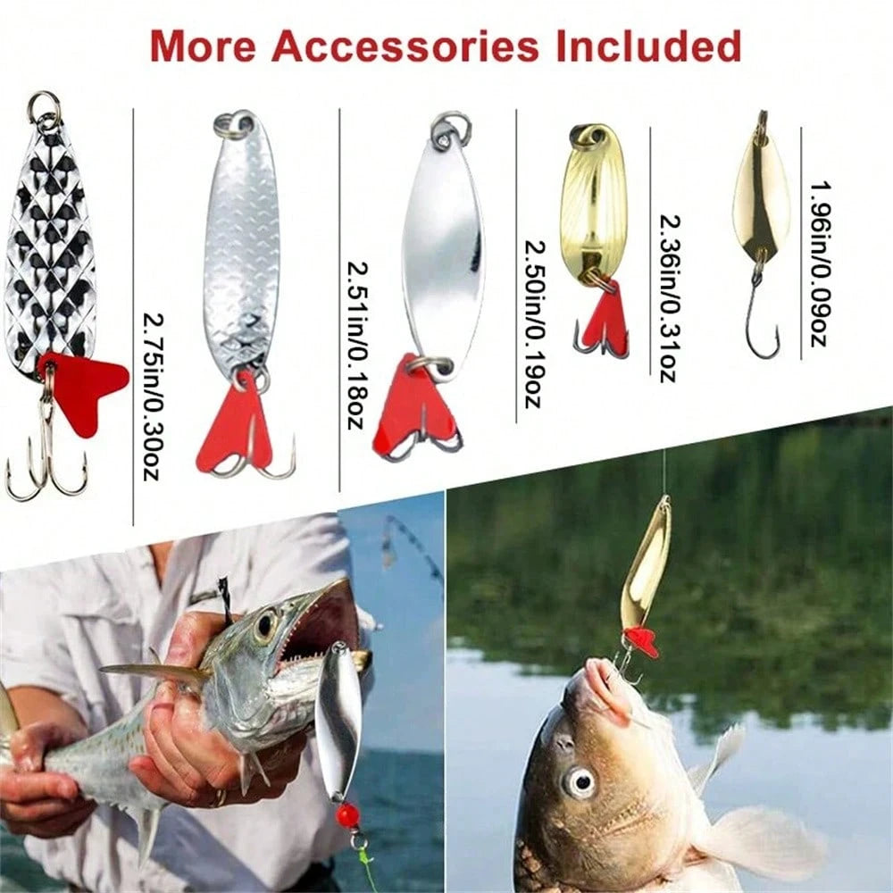 10pcs Set Metal Spoon Fishing Lures, Sequin Spinner Baits