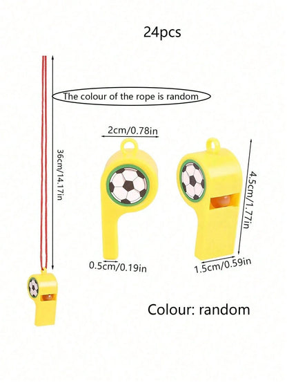 12/24pcs Colorful Football Soccer Whistles, Sport Themed Mini Gifts For Birthday Pinata Fillers And Bachelor Party Decor