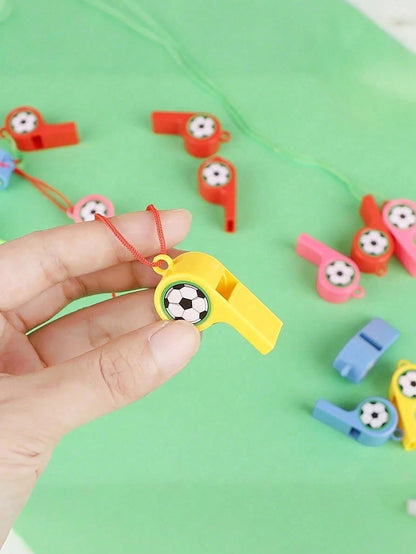 12/24pcs Colorful Football Soccer Whistles, Sport Themed Mini Gifts For Birthday Pinata Fillers And Bachelor Party Decor