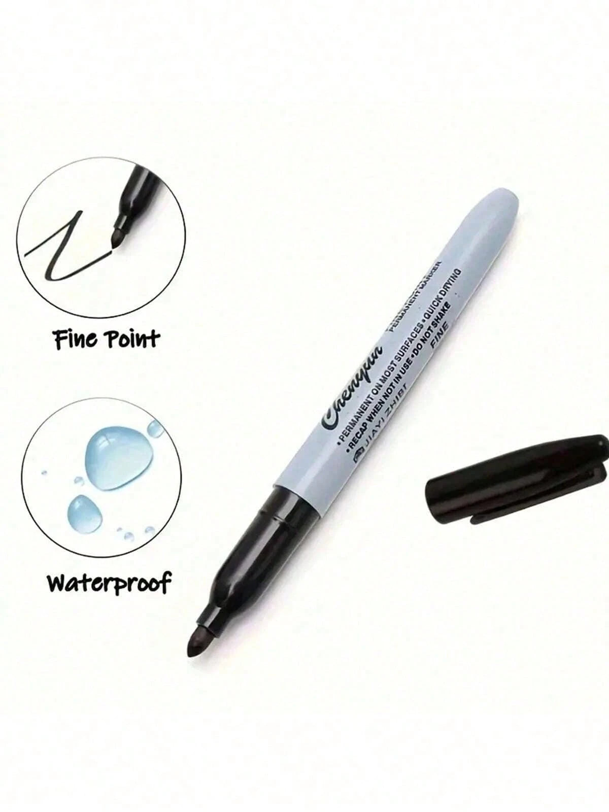 12 Fine Tipped Permanent Waterproof Black Markers, Perfect For School Supplies, Offices, And Gift Packaging| Fashionable Design, Measurement Analysis, Marking And Recording, Suitable For Painting And