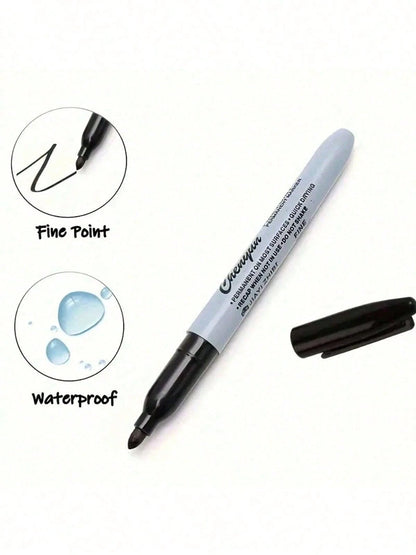 12 Fine Tipped Permanent Waterproof Black Markers, Perfect For School Supplies, Offices, And Gift Packaging| Fashionable Design, Measurement Analysis, Marking And Recording, Suitable For Painting And
