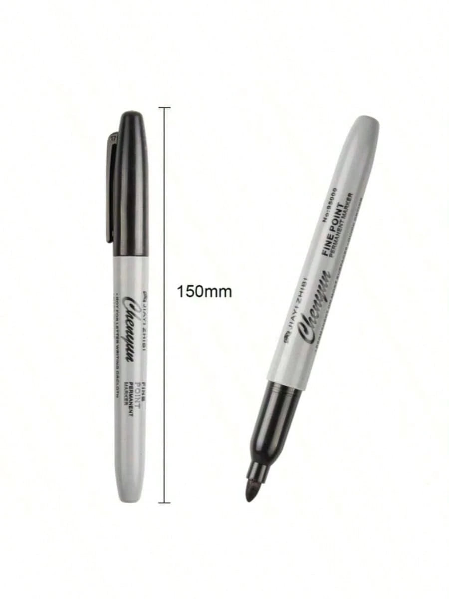 12 Fine Tipped Permanent Waterproof Black Markers, Perfect For School Supplies, Offices, And Gift Packaging| Fashionable Design, Measurement Analysis, Marking And Recording, Suitable For Painting And