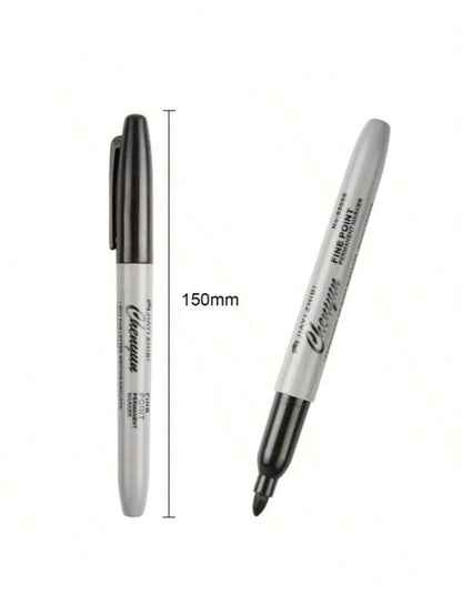 12 Fine Tipped Permanent Waterproof Black Markers, Perfect For School Supplies, Offices, And Gift Packaging| Fashionable Design, Measurement Analysis, Marking And Recording, Suitable For Painting And