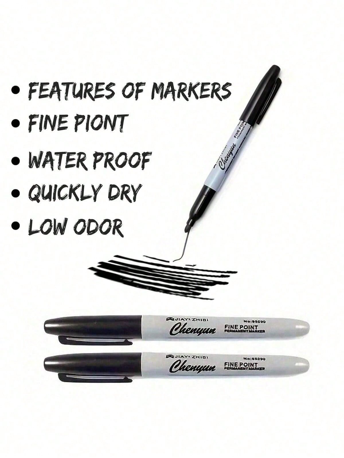 12 Fine Tipped Permanent Waterproof Black Markers, Perfect For School Supplies, Offices, And Gift Packaging| Fashionable Design, Measurement Analysis, Marking And Recording, Suitable For Painting And