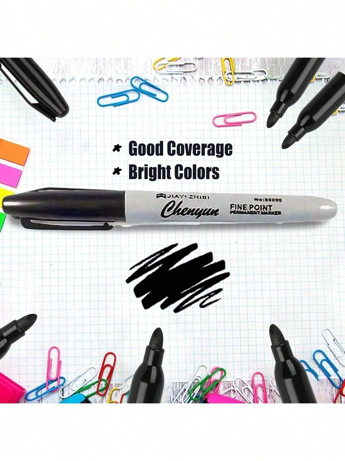 12 Fine Tipped Permanent Waterproof Black Markers, Perfect For School Supplies, Offices, And Gift Packaging| Fashionable Design, Measurement Analysis, Marking And Recording, Suitable For Painting And