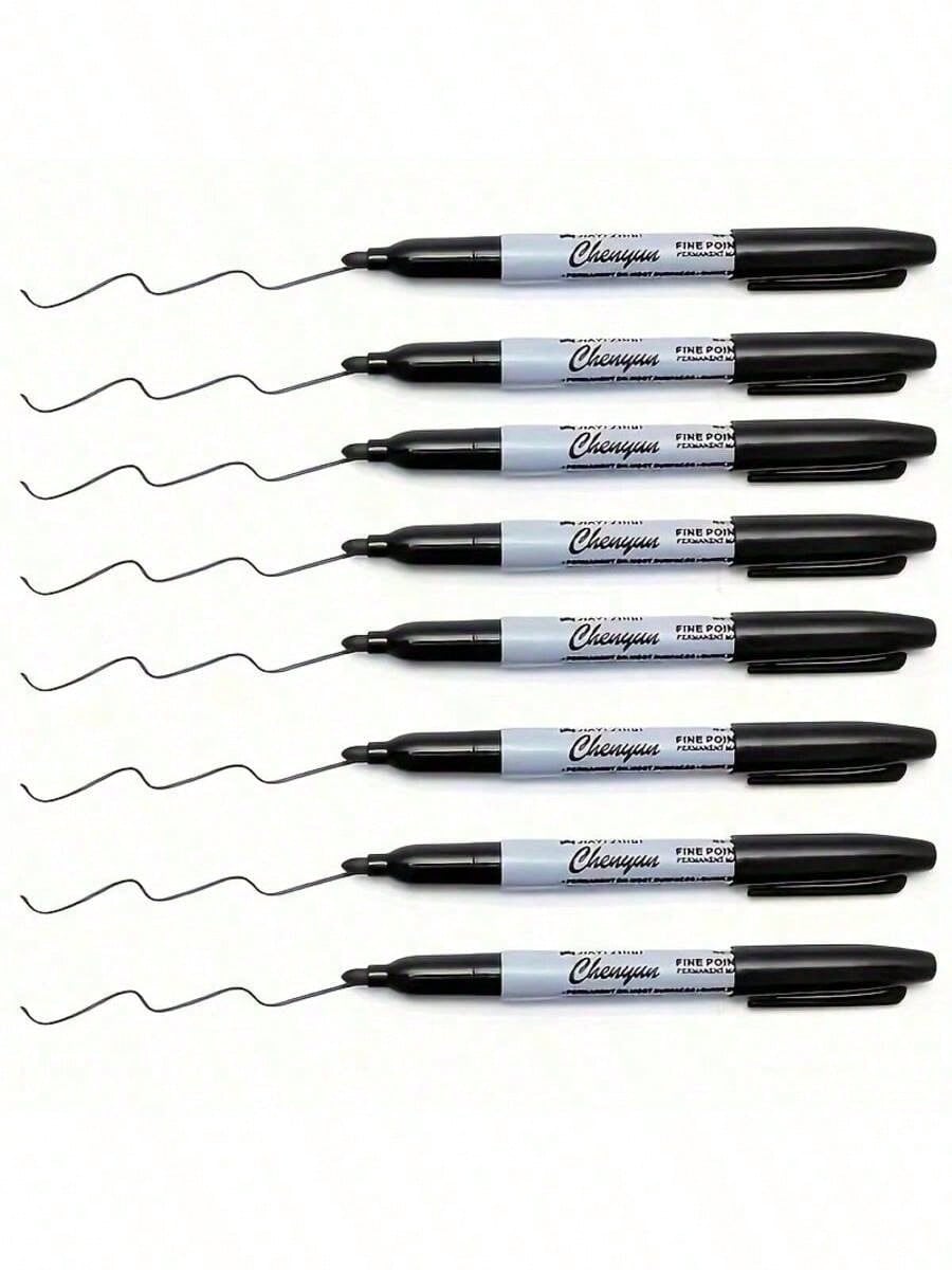 12 Fine Tipped Permanent Waterproof Black Markers, Perfect For School Supplies, Offices, And Gift Packaging| Fashionable Design, Measurement Analysis, Marking And Recording, Suitable For Painting And