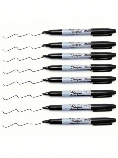 12 Fine Tipped Permanent Waterproof Black Markers, Perfect For School Supplies, Offices, And Gift Packaging| Fashionable Design, Measurement Analysis, Marking And Recording, Suitable For Painting And
