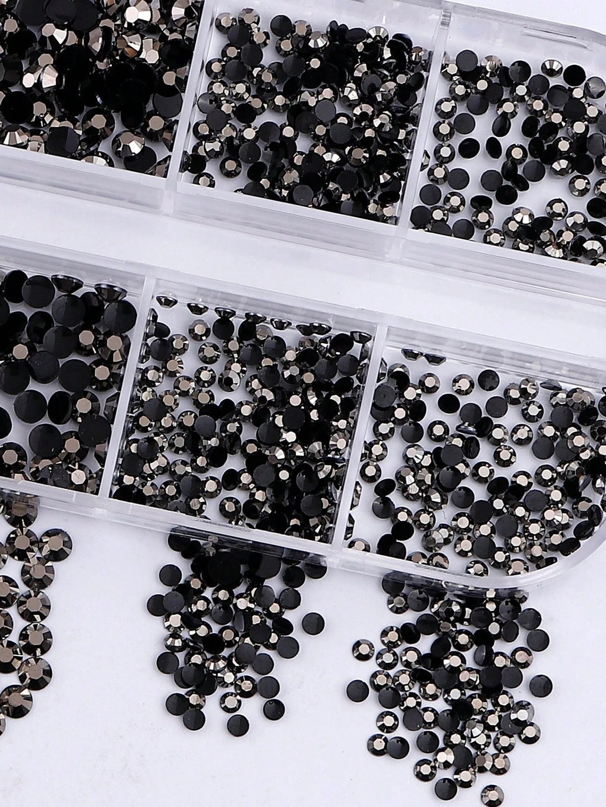 12-Grid Black Nail Rhinestones, Flat Bottom Deep Black Glass Crystal Nail Gems, 3D Nail Decoration Strass, Suitable For Acrylic Nails, Round Multi-Size 2/3/4mm Nail Stones, DIY Nail Decoration, Nail R