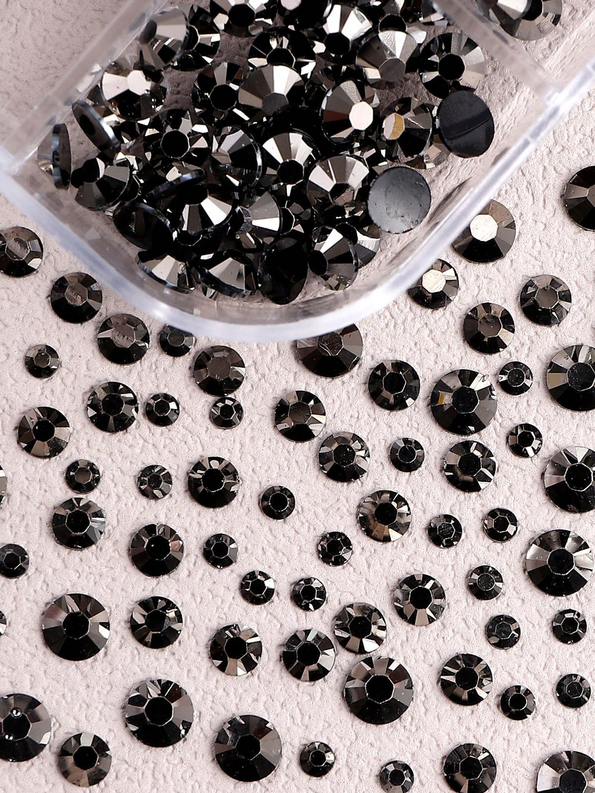 12-Grid Black Nail Rhinestones, Flat Bottom Deep Black Glass Crystal Nail Gems, 3D Nail Decoration Strass, Suitable For Acrylic Nails, Round Multi-Size 2/3/4mm Nail Stones, DIY Nail Decoration, Nail R