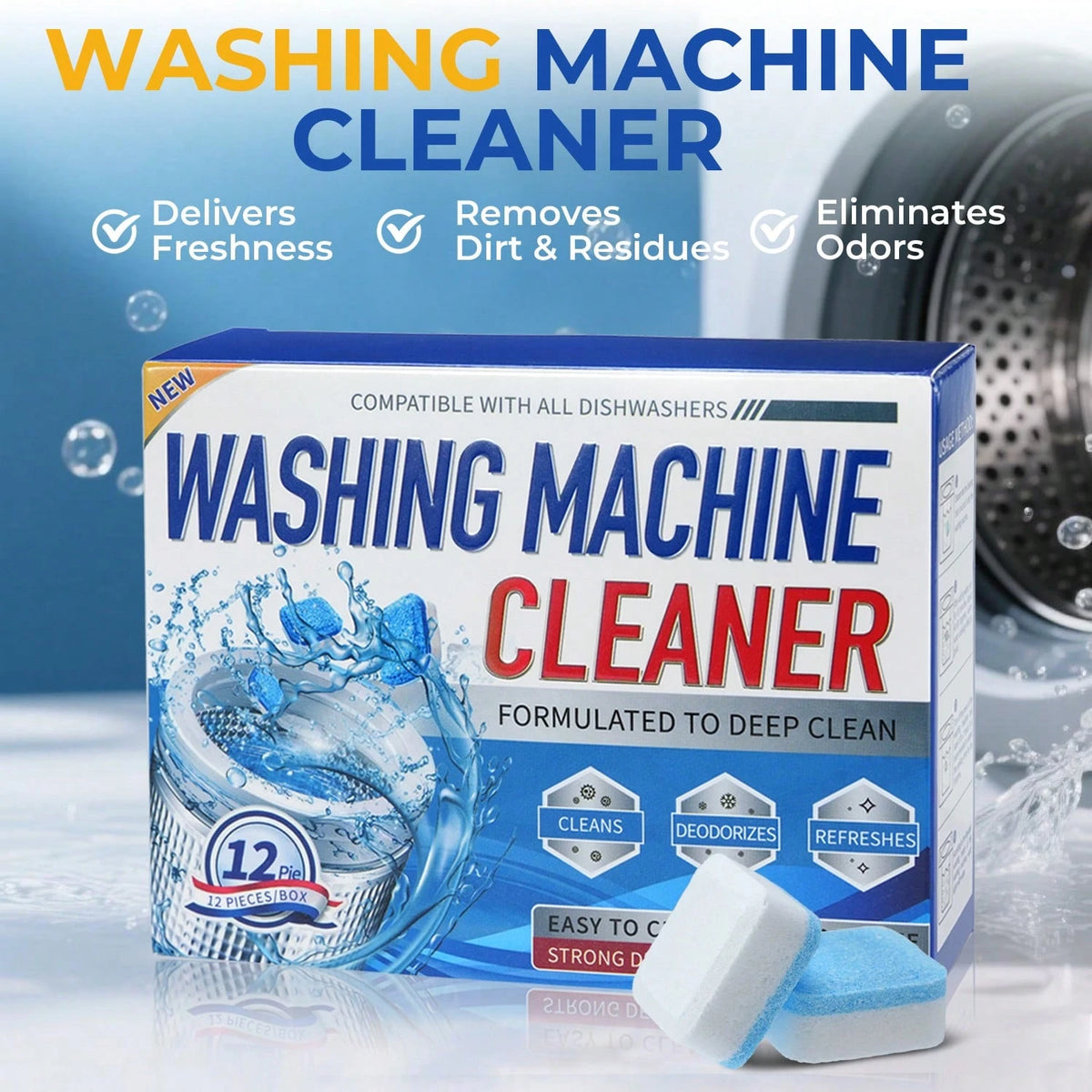 12-Pack Washing Machine Cleaning Tablets- Deep Cleaning Washing Machine Cleaning Tablets For Upper Doors, Front Doors And HE Washing Machines- Cleaning Drums, Cylinder Seals And Other Components For