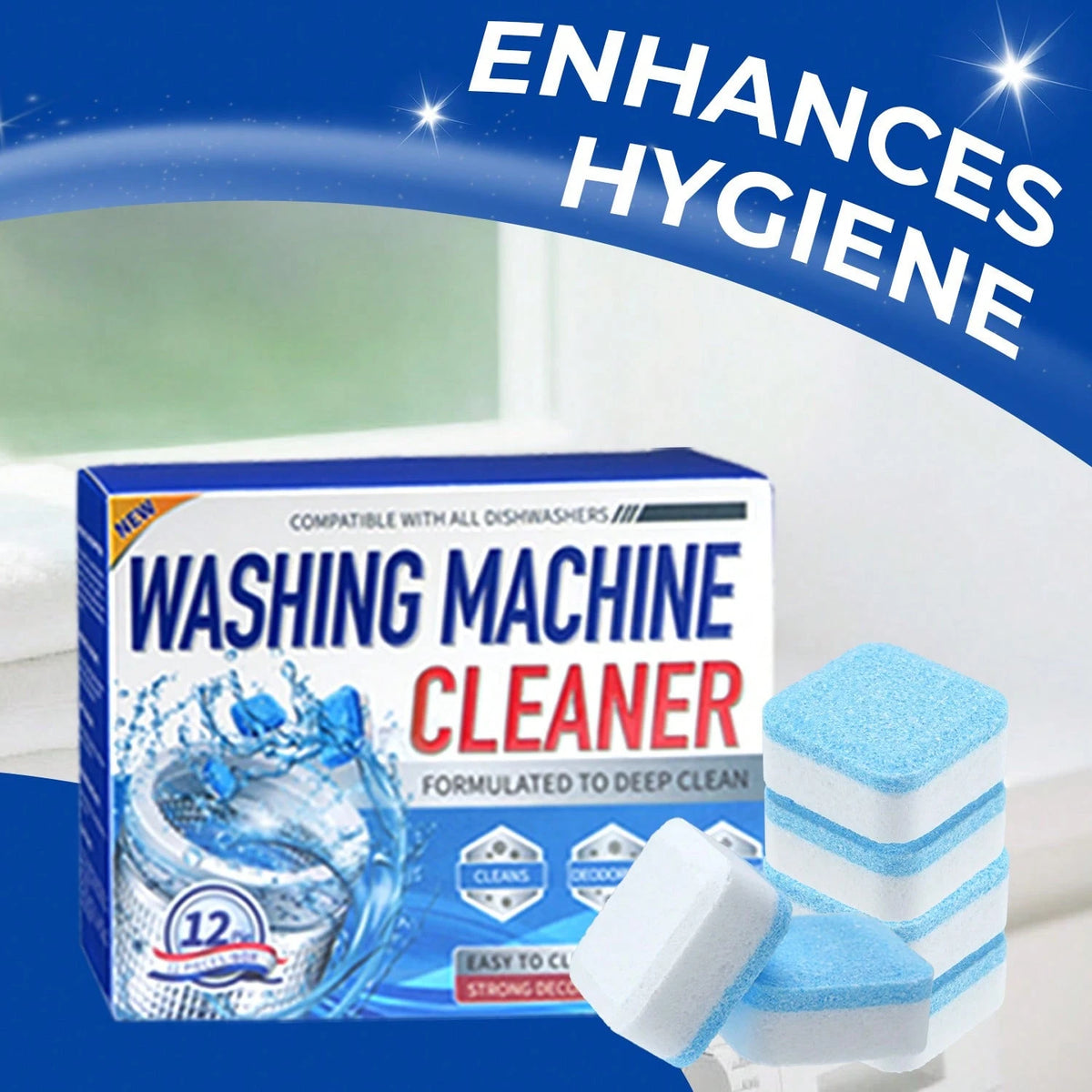 12-Pack Washing Machine Cleaning Tablets- Deep Cleaning Washing Machine Cleaning Tablets For Upper Doors, Front Doors And HE Washing Machines- Cleaning Drums, Cylinder Seals And Other Components For
