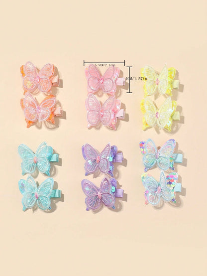 12pcs Colorful Butterfly Shaped Hair Clips For Babies Love Valentine