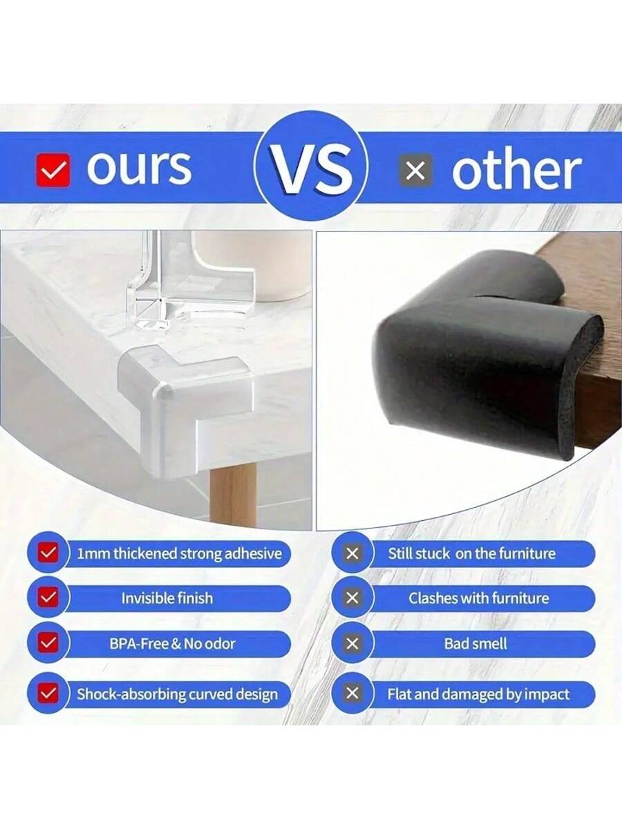 12pcs Silicone Corner Guards- Transparent Adhesive Bumpers, Suitable For Wood, Glass, Metal, Stone, Countertops- Sharp Furniture And Table Corner Protection- T-Shaped Transparent Cover