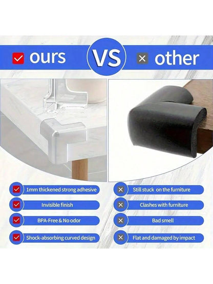 12pcs Silicone Corner Guards- Transparent Adhesive Bumpers, Suitable For Wood, Glass, Metal, Stone, Countertops- Sharp Furniture And Table Corner Protection- T-Shaped Transparent Cover
