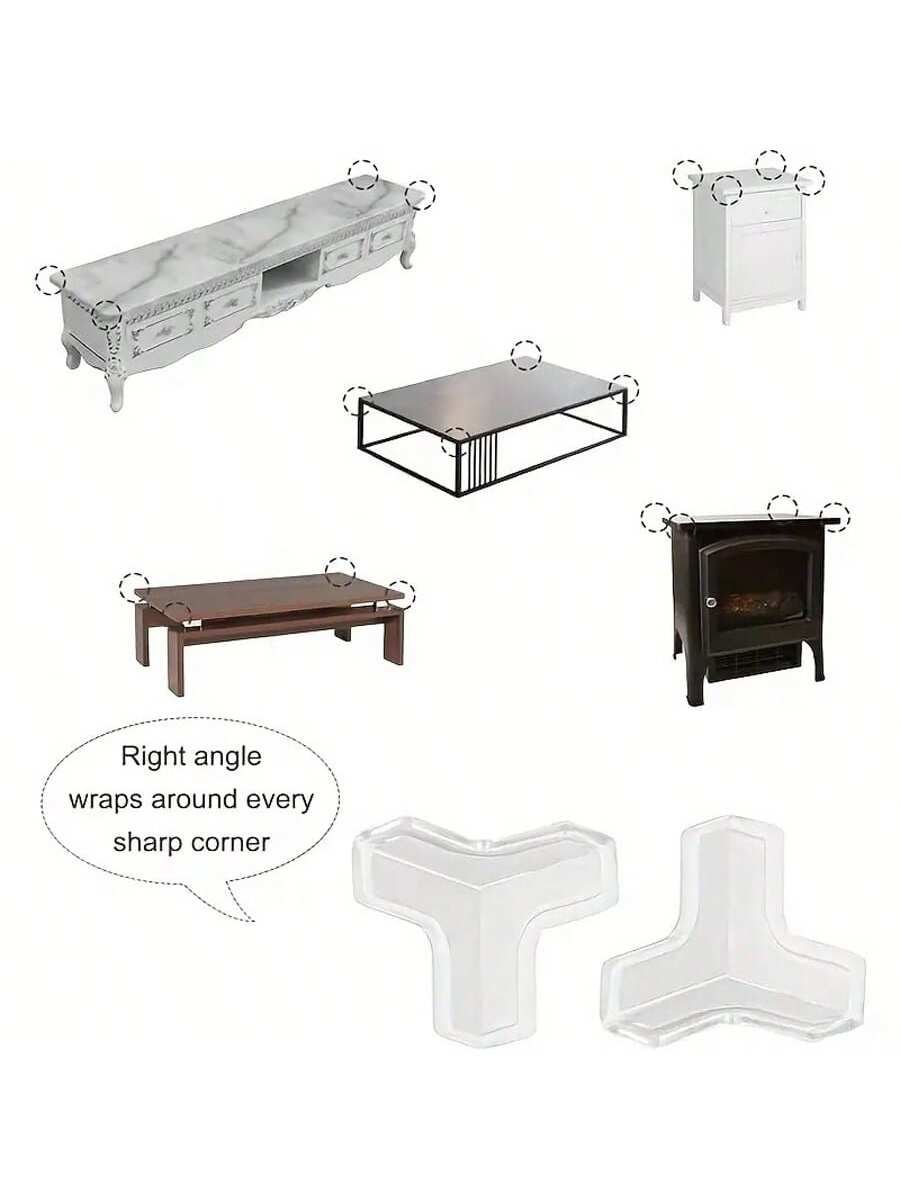 12pcs Silicone Corner Guards- Transparent Adhesive Bumpers, Suitable For Wood, Glass, Metal, Stone, Countertops- Sharp Furniture And Table Corner Protection- T-Shaped Transparent Cover