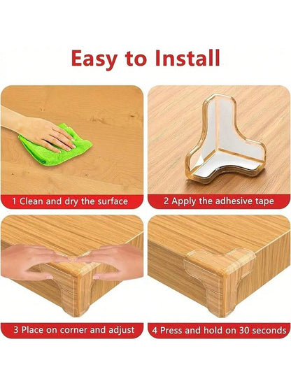 12pcs Silicone Corner Guards- Transparent Adhesive Bumpers, Suitable For Wood, Glass, Metal, Stone, Countertops- Sharp Furniture And Table Corner Protection- T-Shaped Transparent Cover