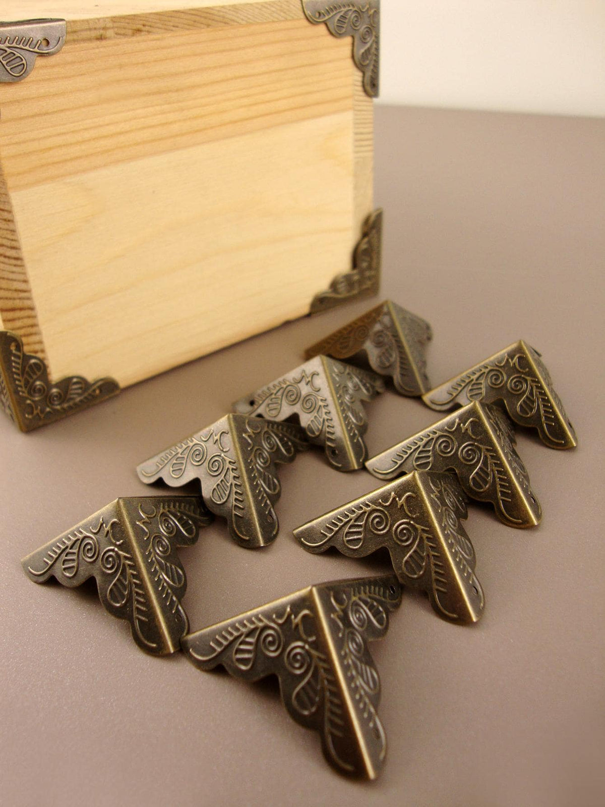 12pcs Yellow Retro Three Sided Decorative Corner Protector For Diy Gift Box, Wooden Box, Cabinet