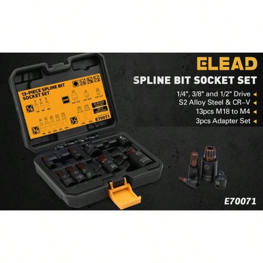 13Pc Torx Bit Socket Set Spline Star Impact Socket Set Adapter With Storage Case