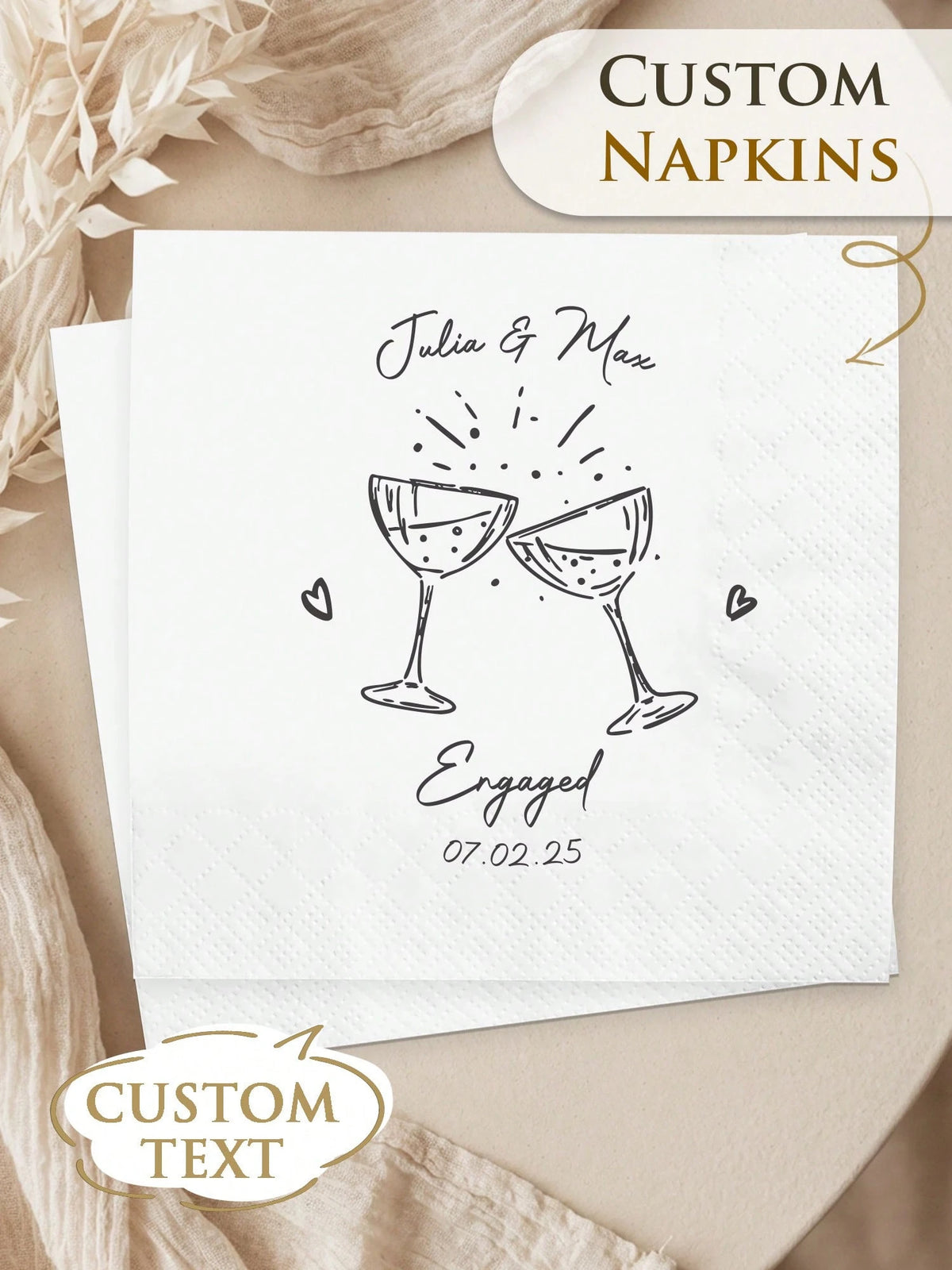 15-500pcs Personalized Cocktail Napkins, 3-Ply Customized Wedding Napkins, Table Decor, Perfect For Weddings, Anniversaries, Bridal Showers, Cocktail Parties, Engagement Parties, Ideal Disposable Napk