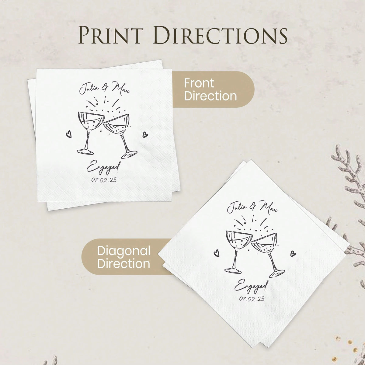 15-500pcs Personalized Cocktail Napkins, 3-Ply Customized Wedding Napkins, Table Decor, Perfect For Weddings, Anniversaries, Bridal Showers, Cocktail Parties, Engagement Parties, Ideal Disposable Napk