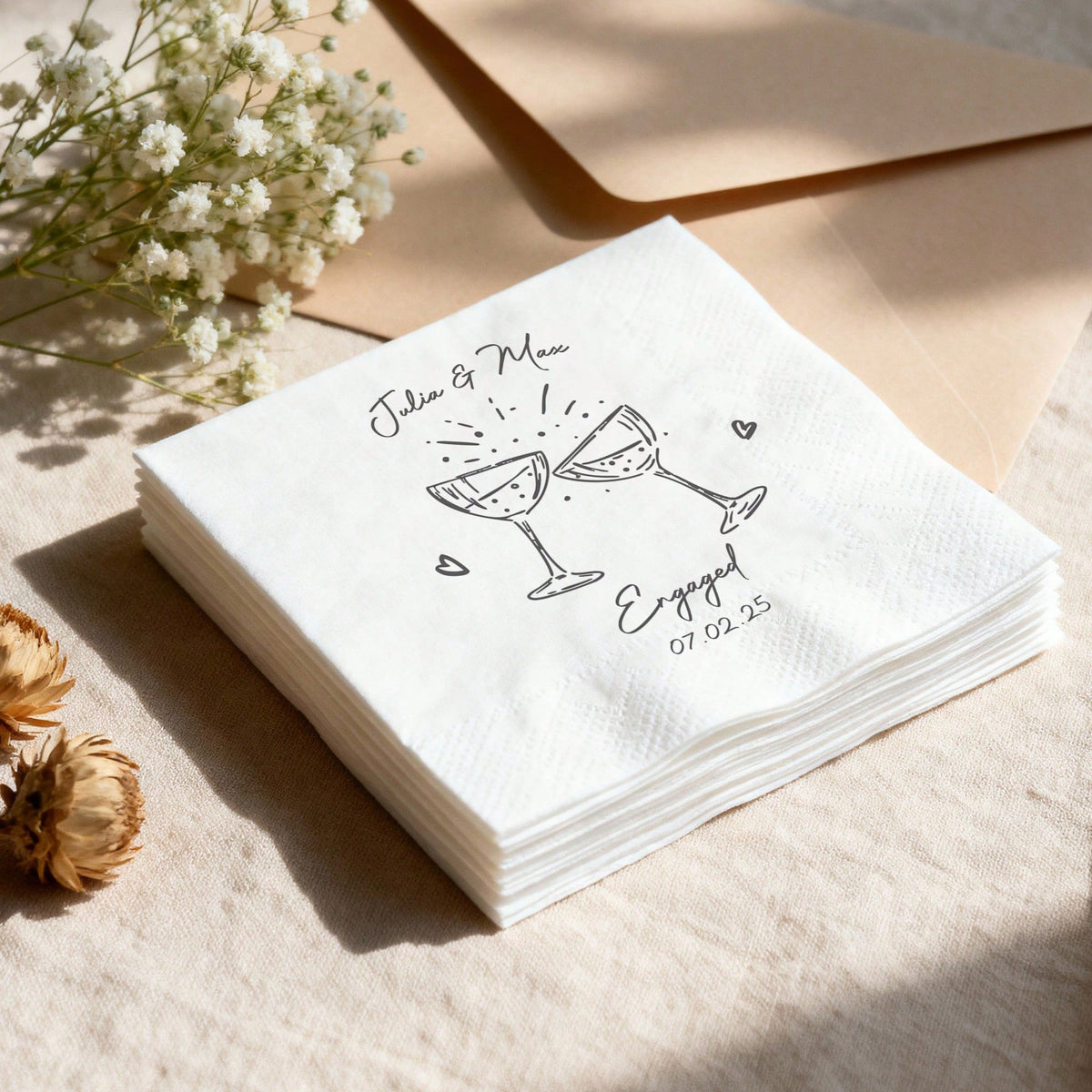 15-500pcs Personalized Cocktail Napkins, 3-Ply Customized Wedding Napkins, Table Decor, Perfect For Weddings, Anniversaries, Bridal Showers, Cocktail Parties, Engagement Parties, Ideal Disposable Napk
