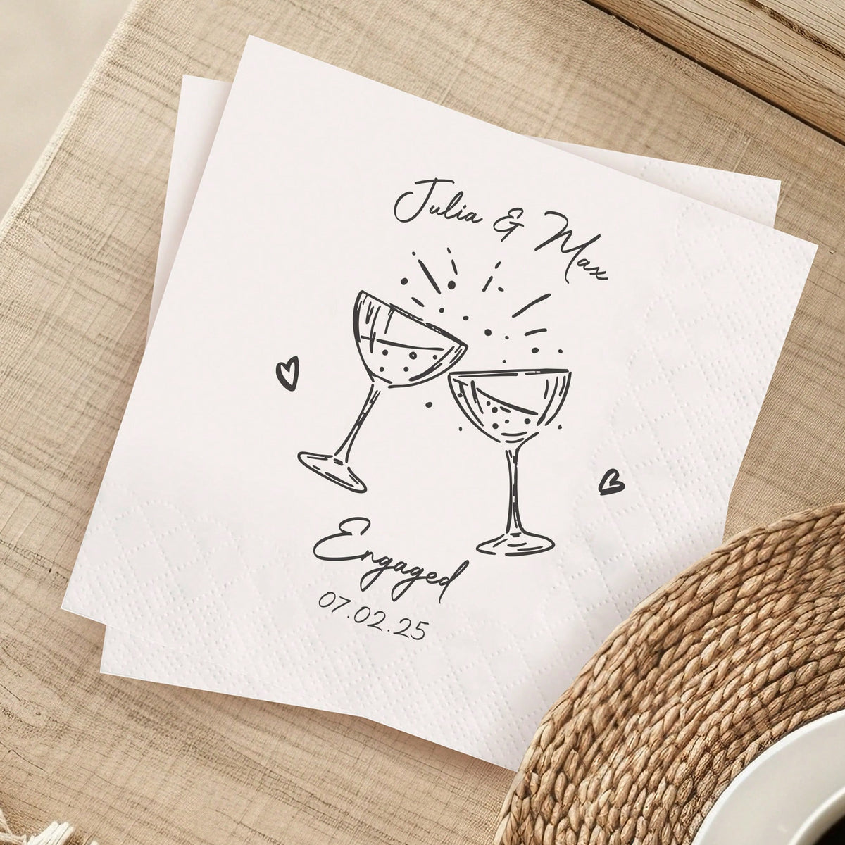 15-500pcs Personalized Cocktail Napkins, 3-Ply Customized Wedding Napkins, Table Decor, Perfect For Weddings, Anniversaries, Bridal Showers, Cocktail Parties, Engagement Parties, Ideal Disposable Napk