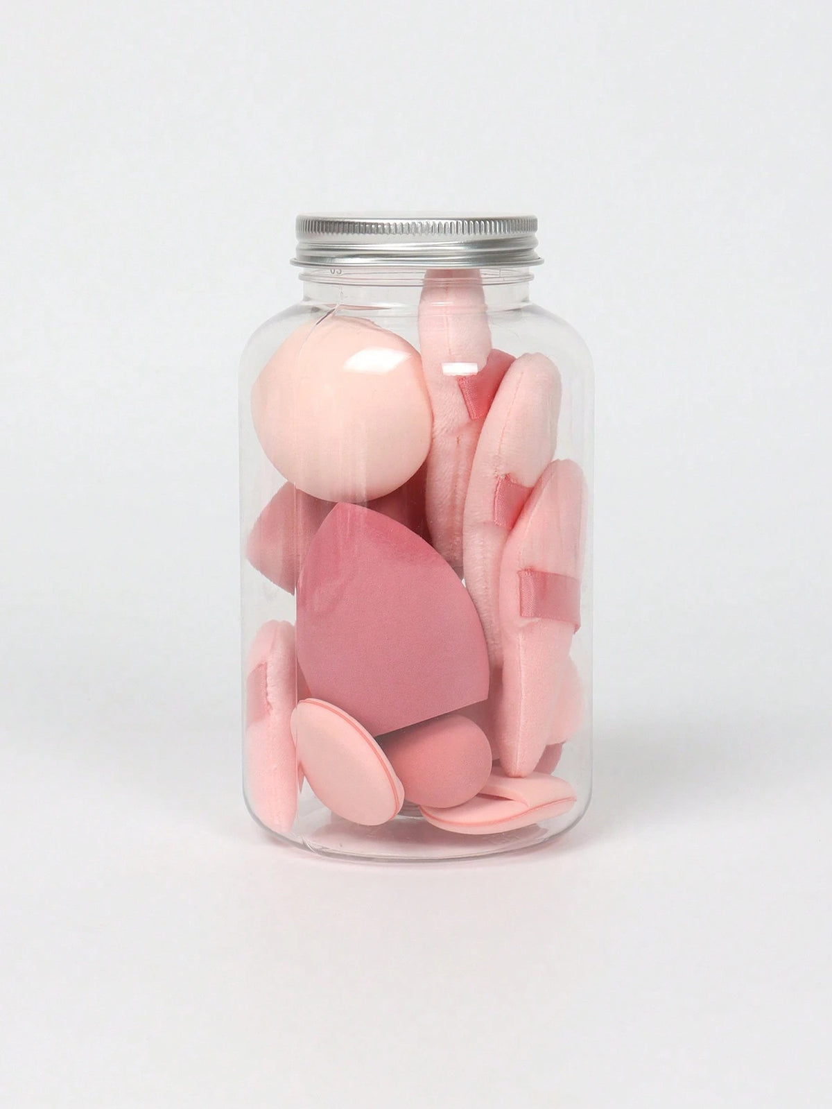 15pcs Makeup Sponge Set With Storage Jar, Including 3pcs Makeup Sponge & 3pcs Mini Makeup Sponge & 3pcs Powder Puff & 3pcs Mini Powder Puff & 3pcs Mini Finger Air Cushion Puff. Made Of Super Soft Velv