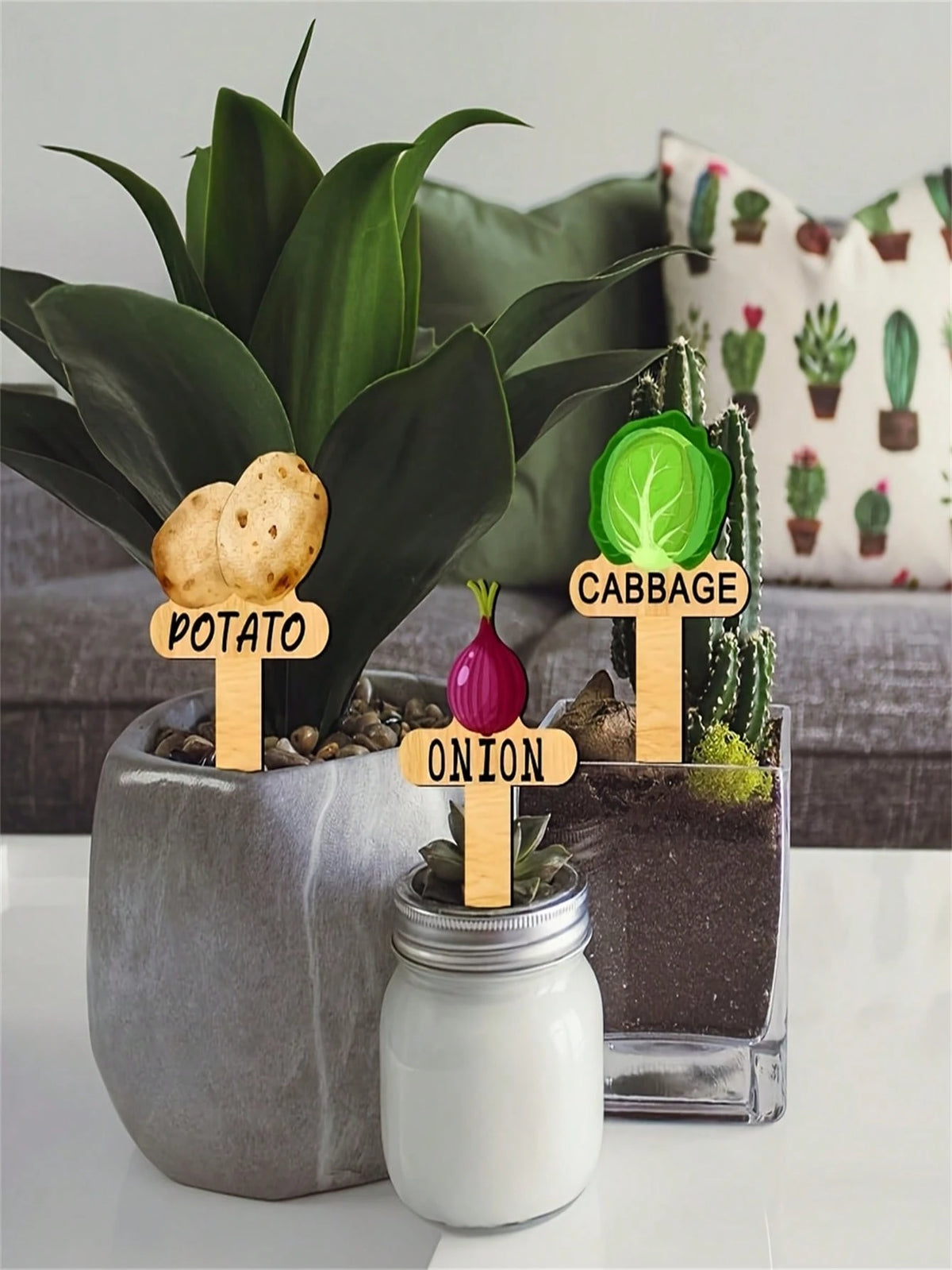 15pcs Wooden Garden Plant Labels, Minimalist Cartoon Plant Pattern, Suitable For Indoor/Outdoor Potted Plants Decoration, Reusable Markers, Essential For Gardening Enthusiasts, Holiday Gift, Home Deco