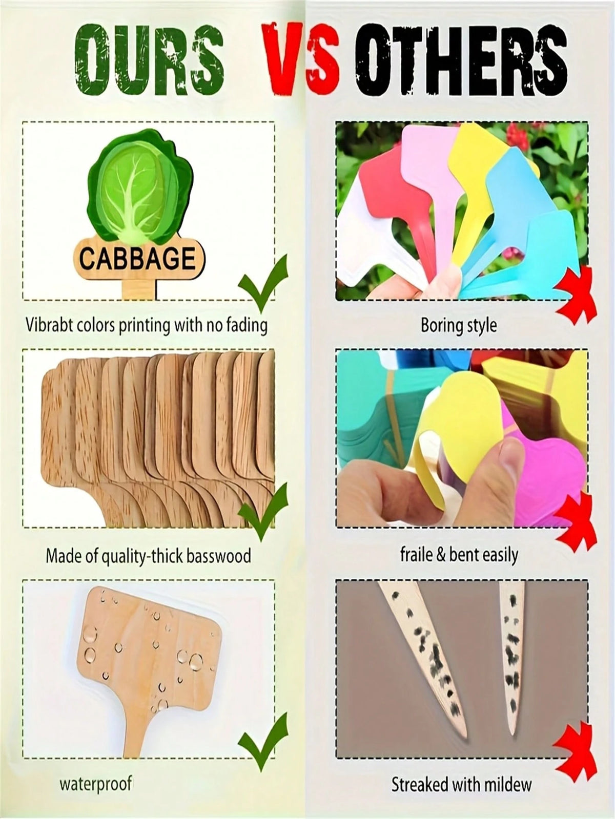 15pcs Wooden Garden Plant Labels, Minimalist Cartoon Plant Pattern, Suitable For Indoor/Outdoor Potted Plants Decoration, Reusable Markers, Essential For Gardening Enthusiasts, Holiday Gift, Home Deco
