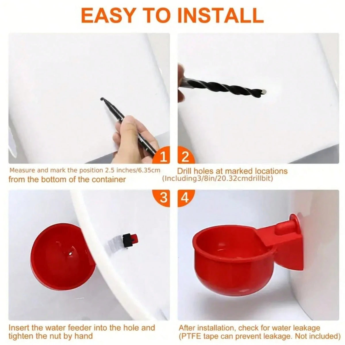 16pcs Chicken Feeder Bowls With Drill Bits, Automatic Duck & Bird Waterer, Poultry Feeder With Drill And Stand, Self-Stopping Integrated Design, Some Accessories In Random Colors. Although The Drill B
