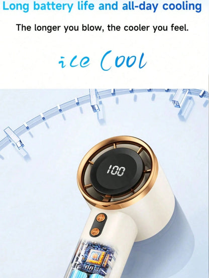 1800mAh Rechargeable Handheld Electric Fan With Turbo, Digital Display 1-100 Levels, Suitable For Outdoor Camping Travel