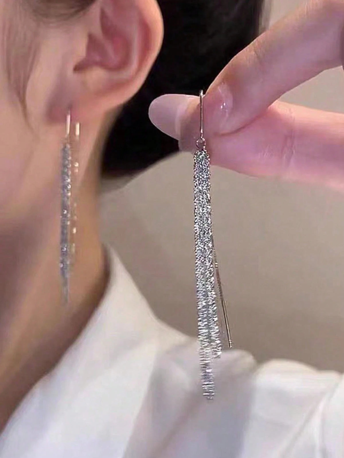 1pair Stylish Long Fringe Earrings With Glitter For Women To Show Slim Figure And High-End Style, Avoiding Lost. Summer,Jewellery,Festival,Classy