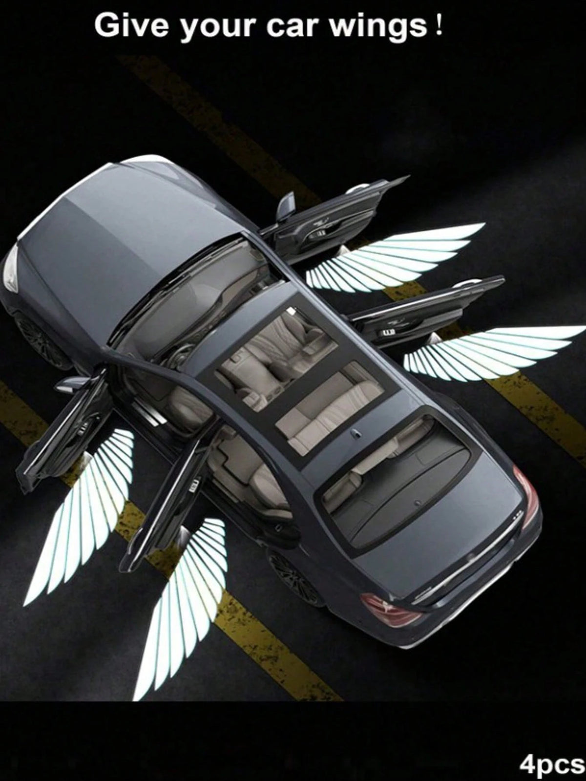 1pc/2pcs/4pcs Angel Wing Shaped Car Ambient Lights, Giving Your Car Wings, Instant Install Door Projector Lights, Angel Wings Love Magic Array Smart Induction Lights, No Wiring Required Door Opening W