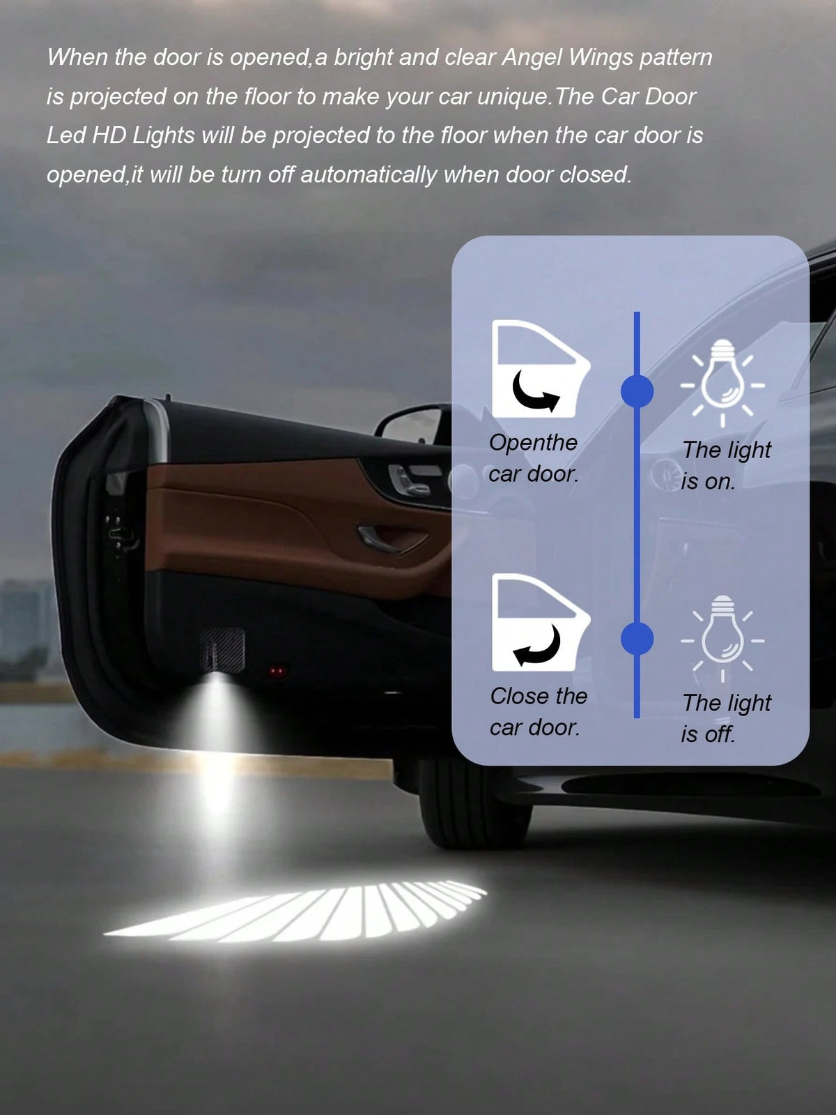 1pc/2pcs/4pcs Angel Wing Shaped Car Ambient Lights, Giving Your Car Wings, Instant Install Door Projector Lights, Angel Wings Love Magic Array Smart Induction Lights, No Wiring Required Door Opening W