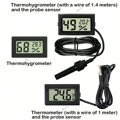 1pc/2pcs Mini Digital Thermometer Hygrometer, Aquarium Thermometer Humidity Meter, High Precision Digital Temperature Humidity Measurement With Large LCD Display And Probe- Clear Readings, Battery Po