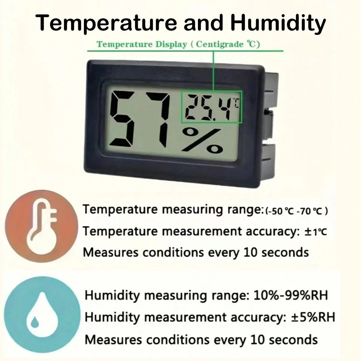 1pc/2pcs Mini Digital Thermometer Hygrometer, Aquarium Thermometer Humidity Meter, High Precision Digital Temperature Humidity Measurement With Large LCD Display And Probe- Clear Readings, Battery Po