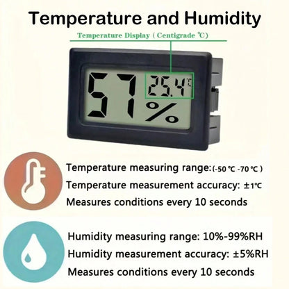 1pc/2pcs Mini Digital Thermometer Hygrometer, Aquarium Thermometer Humidity Meter, High Precision Digital Temperature Humidity Measurement With Large LCD Display And Probe- Clear Readings, Battery Po